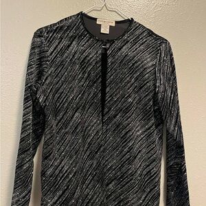 Notations Black Silver Glitter Blouse Top Cardigan Petite Long Sleeve Size PM